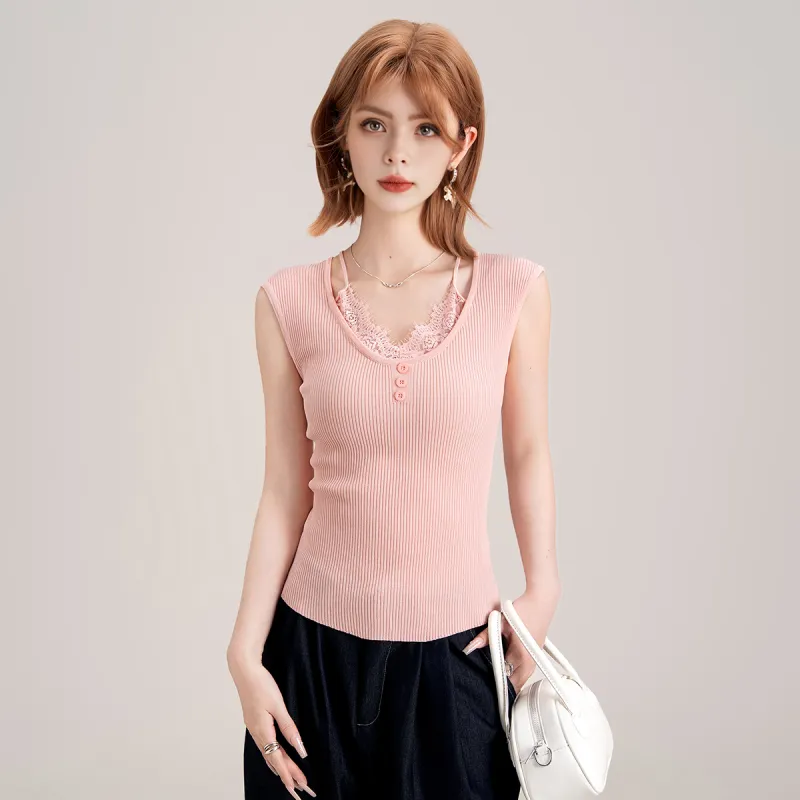 FAWENXIANGZI Tank Tops Women's Pink-2