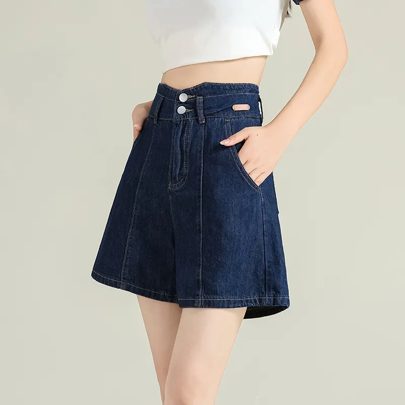 FAWENXIANGZI Denim Shorts Women's Dark Blue-1