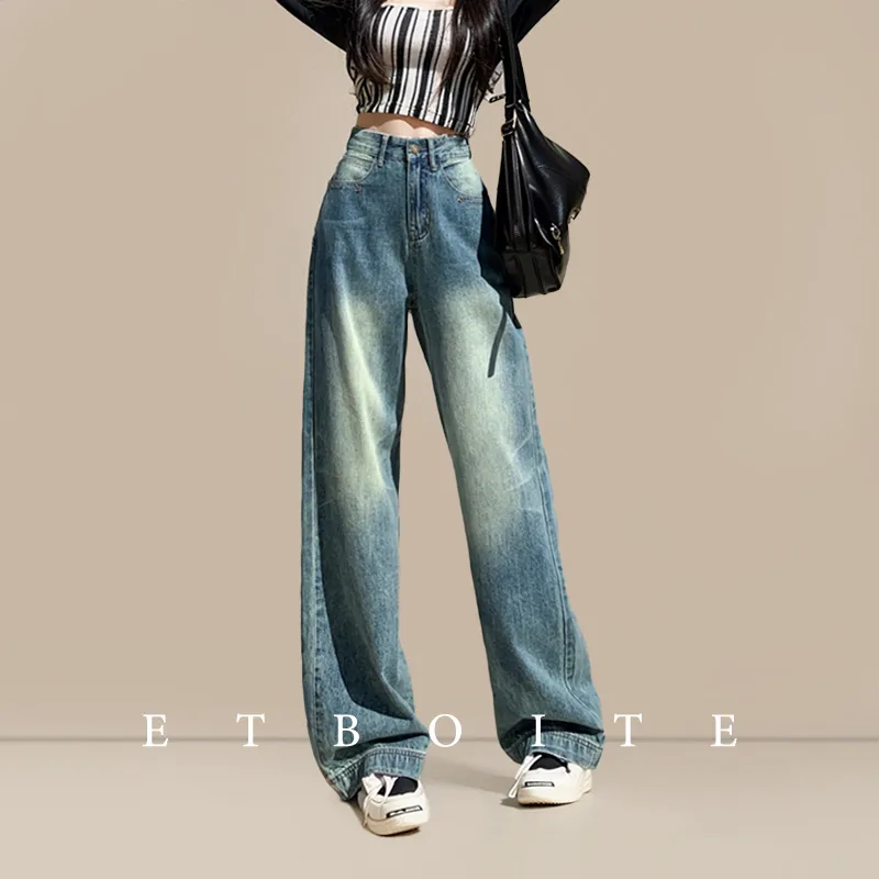FAWENXIANGZI Jeans Women's Vintage Blue-16
