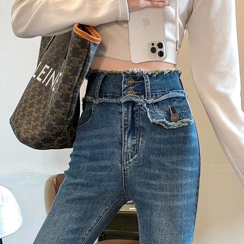 FAWENXIANGZI Jeans Women's Vintage Blue-6