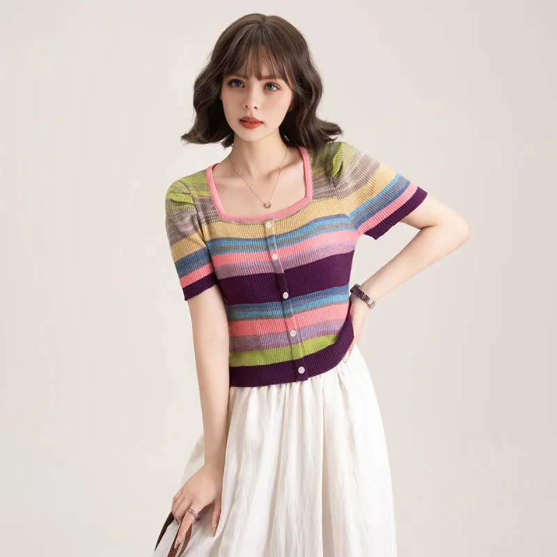 FAWENXIANGZI Crop Tops Women's Pink+Purple Blend-4