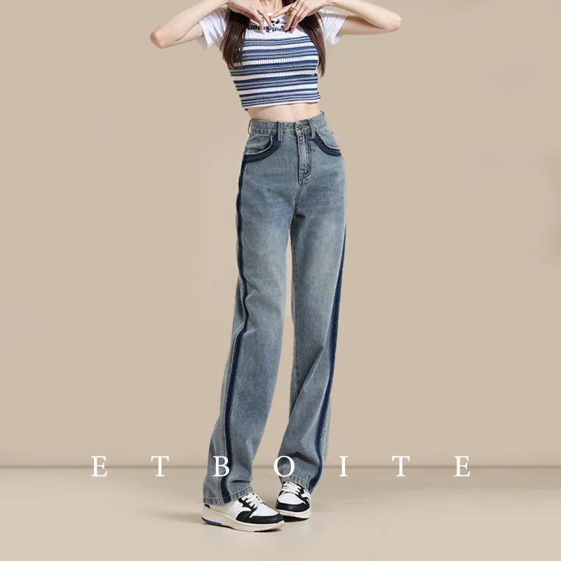 FAWENXIANGZI Jeans Women's Vintage Blue-3