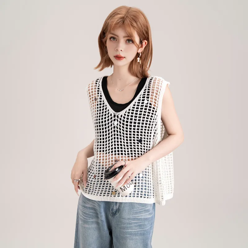 FAWENXIANGZI Tank Tops Women's Ecru-5