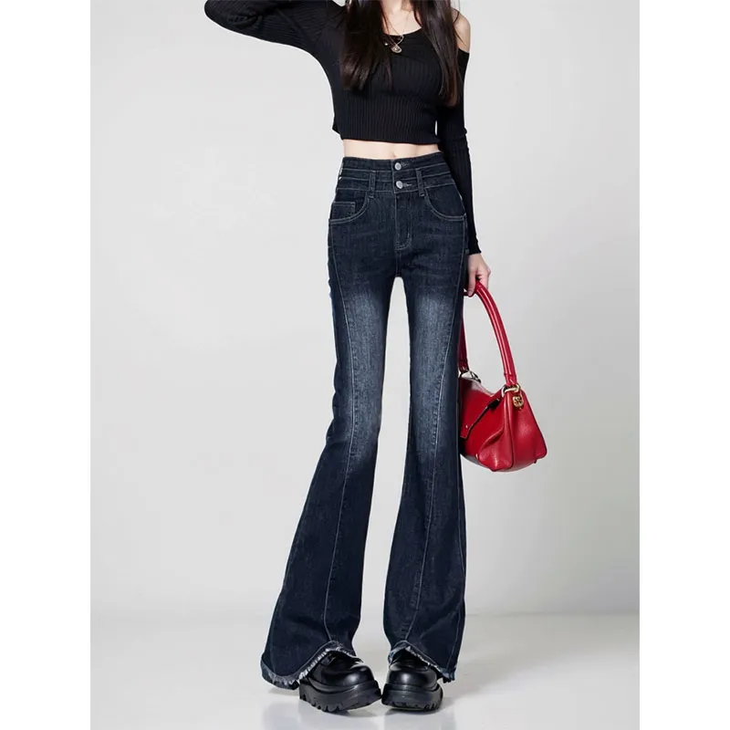 FAWENXIANGZI Jeans Women's Deep Sea Blue-1