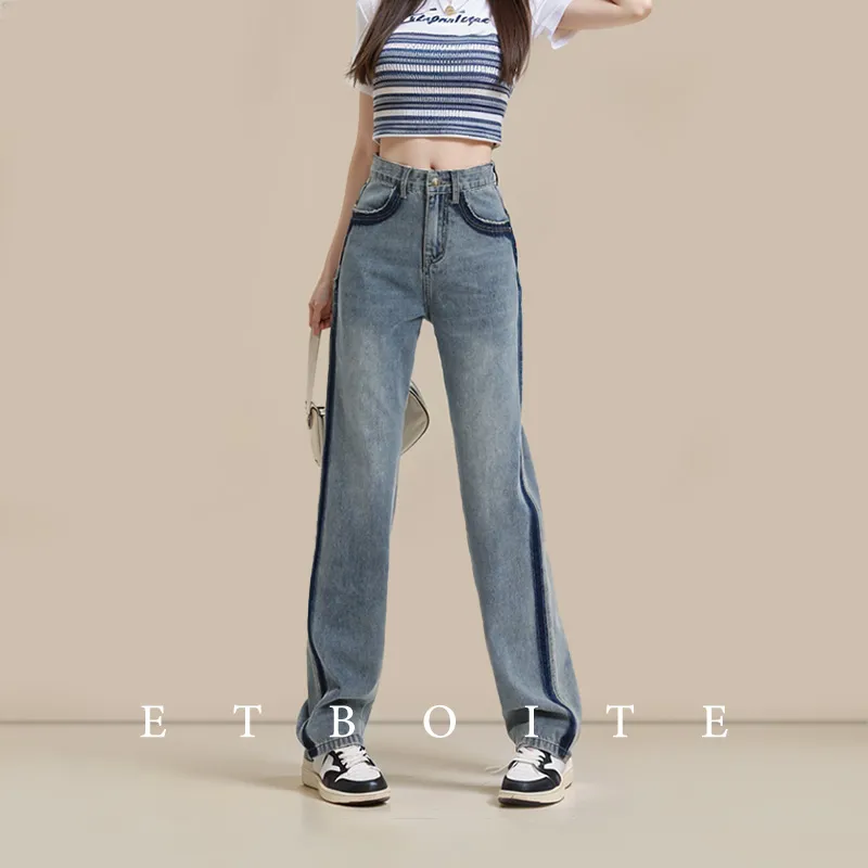FAWENXIANGZI Jeans Women's Vintage Blue-5