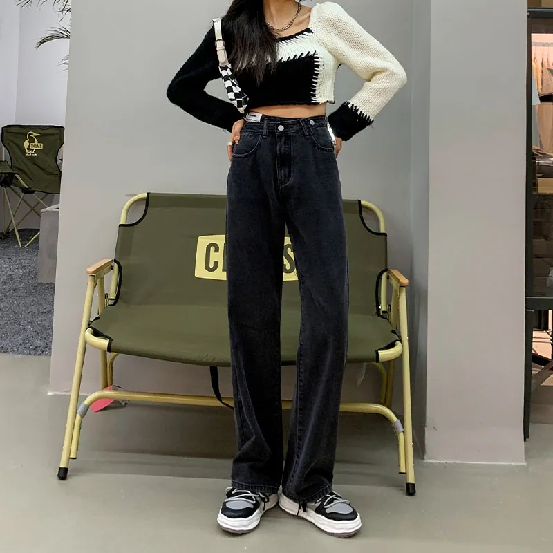 FAWENXIANGZI Jeans Women's Black Gray-5