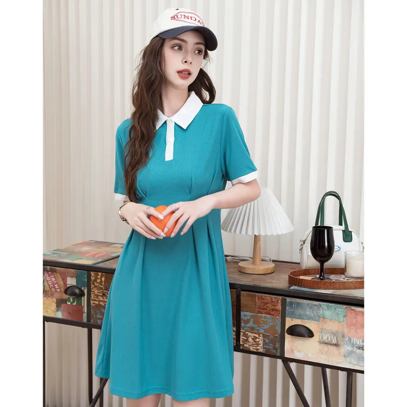 FAWENXIANGZI Short Sleeved Dress Cinched Waist Women's-11