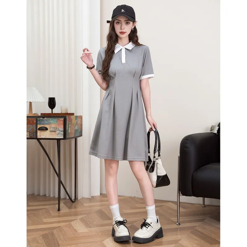 FAWENXIANGZI Short Sleeved Dress Cinched Waist Women's-0