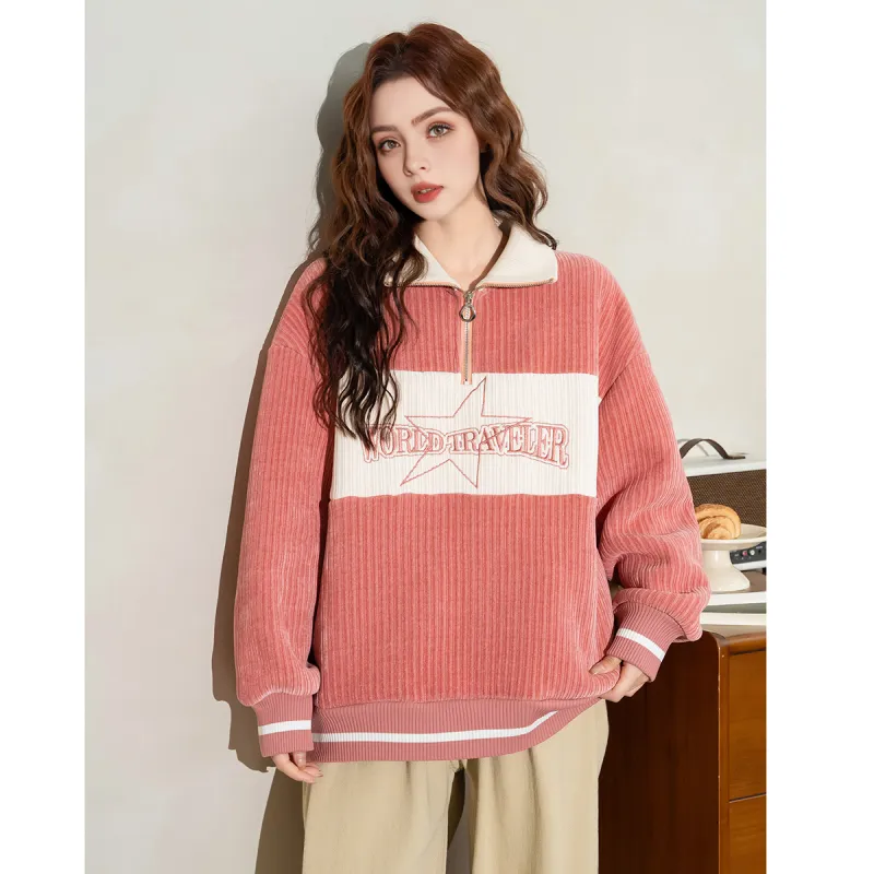 FAWENXIANGZI Sweatshirt Women's Dark Pink-3