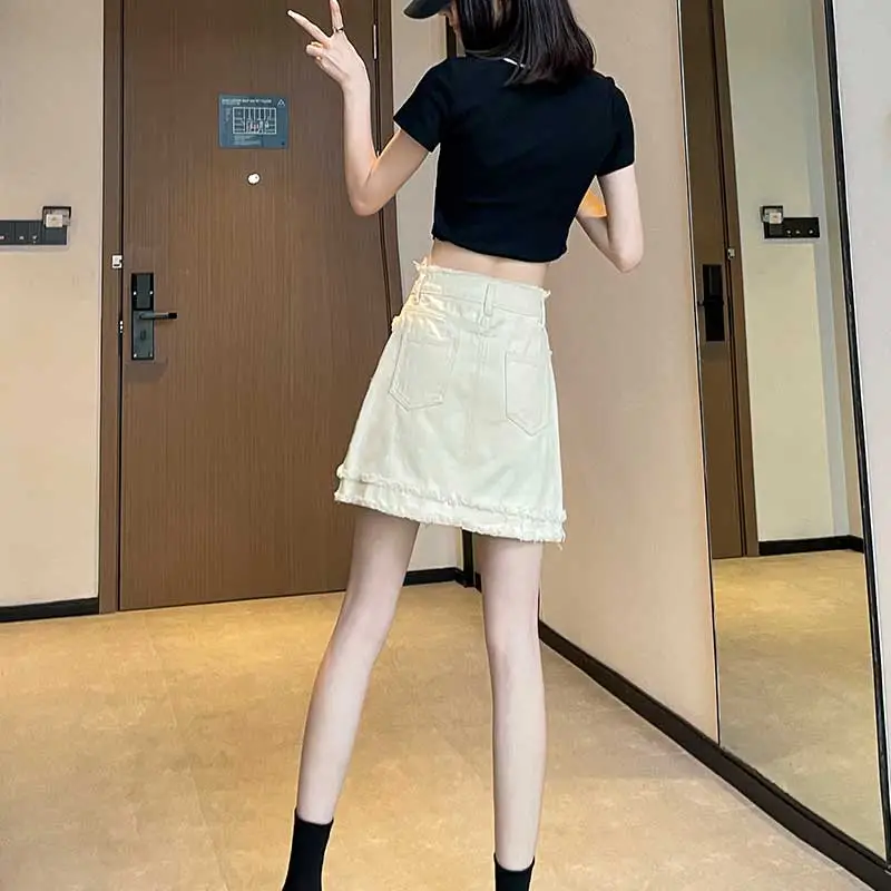 FAWENXIANGZI Denim Short Skirts Women's-4