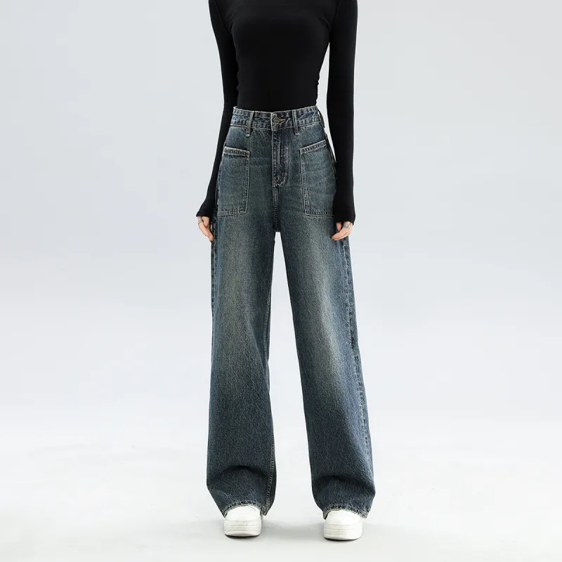 FAWENXIANGZI Jeans Women's Vintage Blue-5