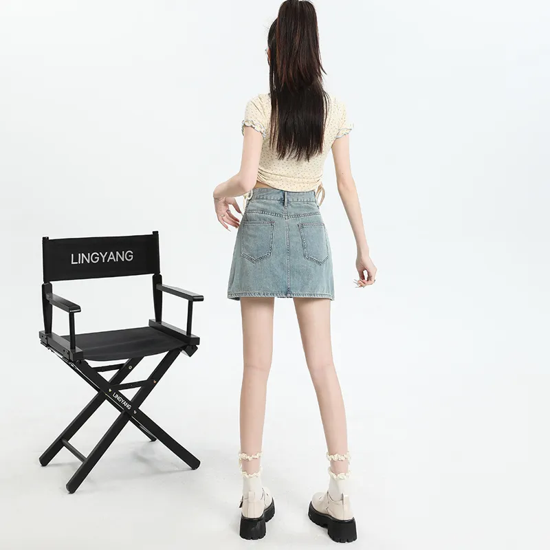 FAWENXIANGZI Denim Short Skirts Women's Blue-4