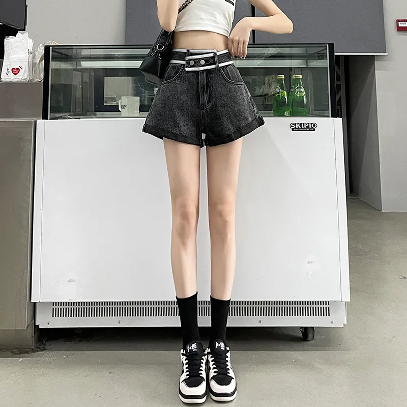 FAWENXIANGZI Denim Shorts Women's Smoke Gray-2