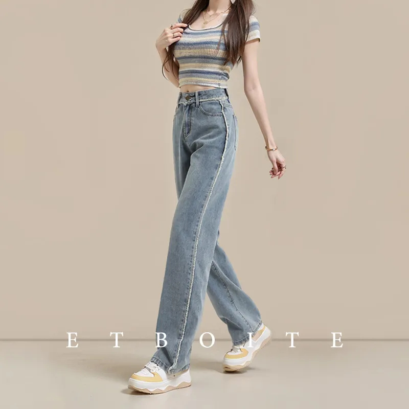 FAWENXIANGZI Jeans Women's Vintage Blue-3