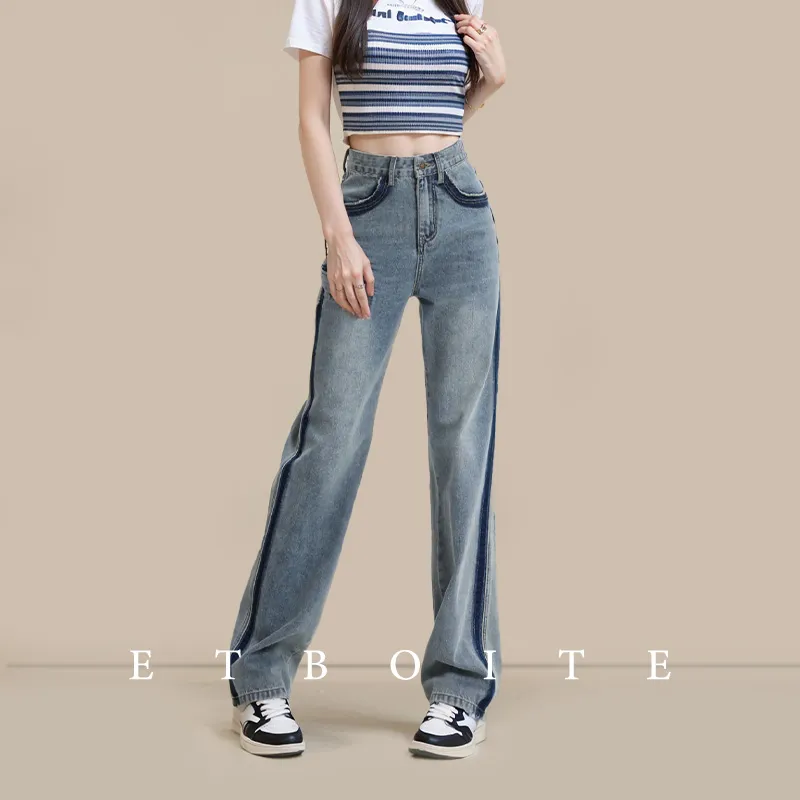 FAWENXIANGZI Jeans Women's Vintage Blue-4