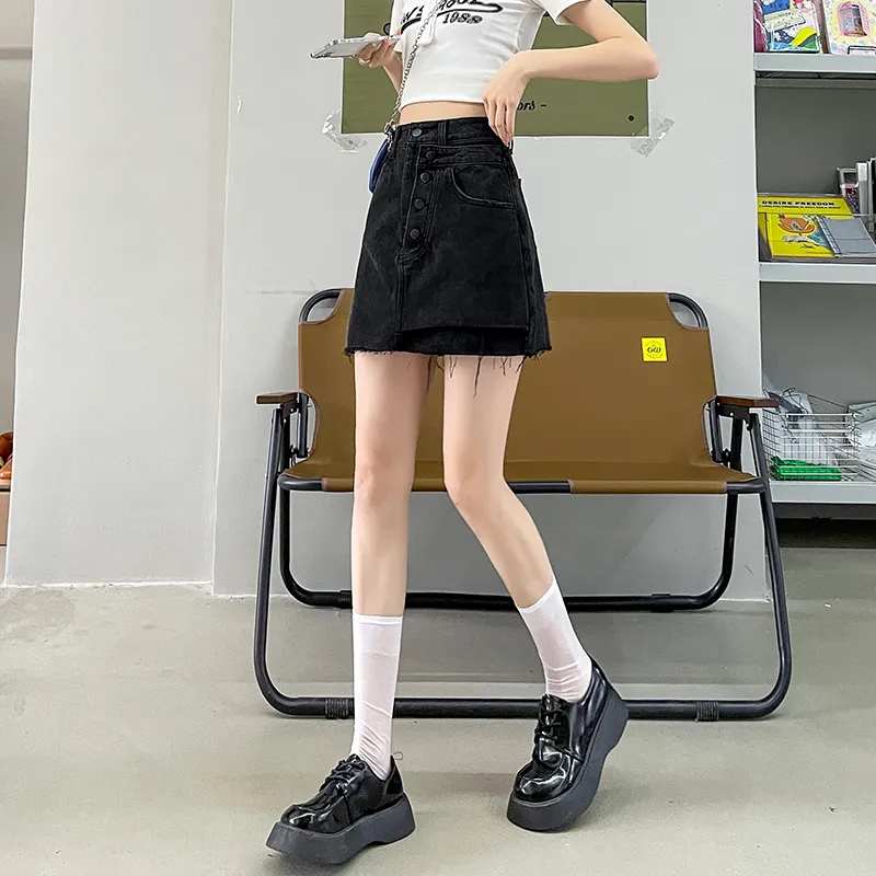 FAWENXIANGZI Denim Short Skirts Women's-5