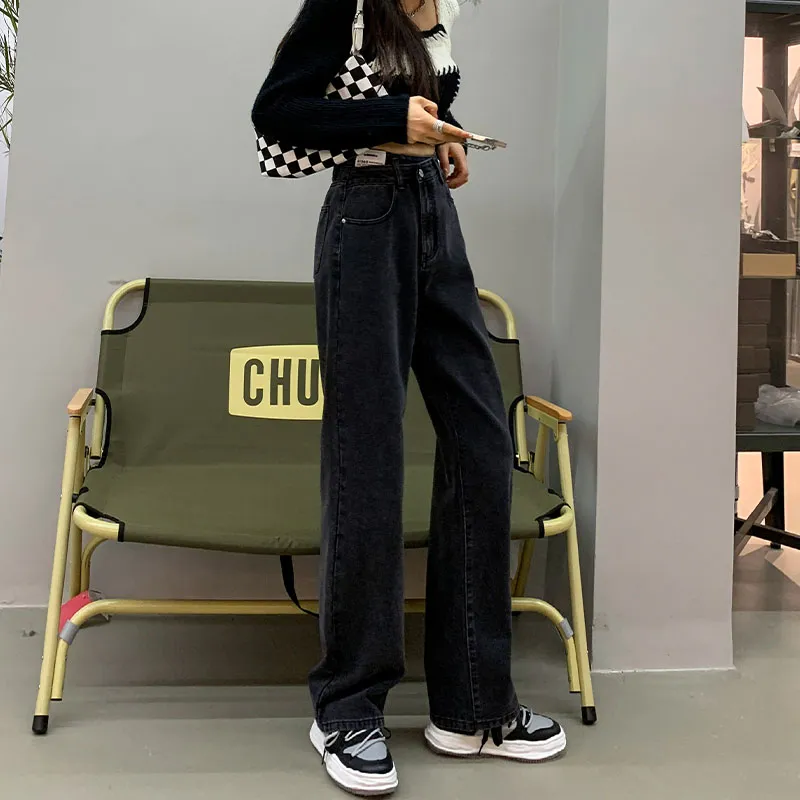 FAWENXIANGZI Jeans Women's Black Gray-6