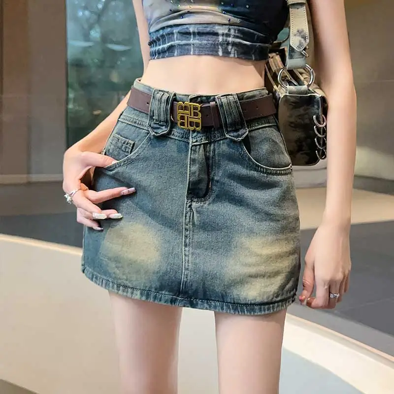 FAWENXIANGZI Denim Short Skirts Women's-3