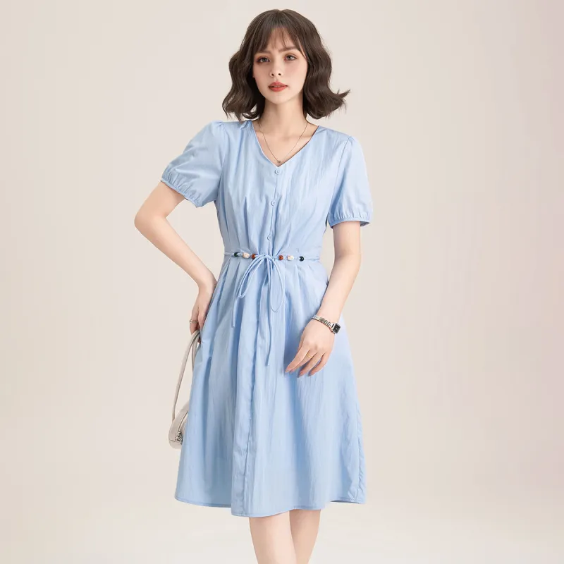 FAWENXIANGZI Short Sleeved Dress Women's-3