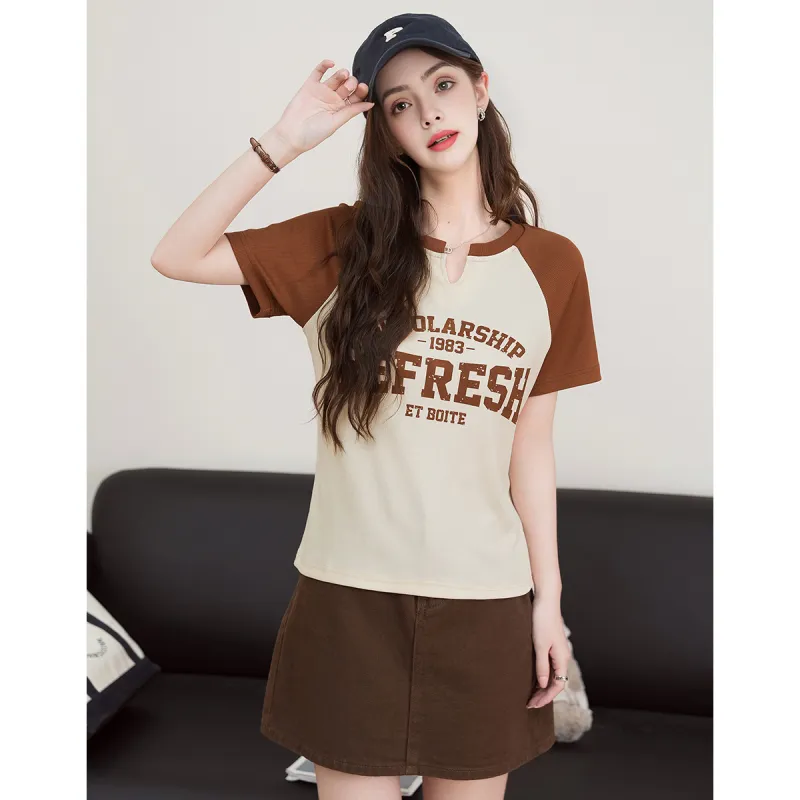 FAWENXIANGZI Raglan Sleeve T Shirt Women's-11