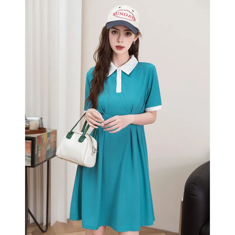 FAWENXIANGZI Short Sleeved Dress Cinched Waist Women's-9