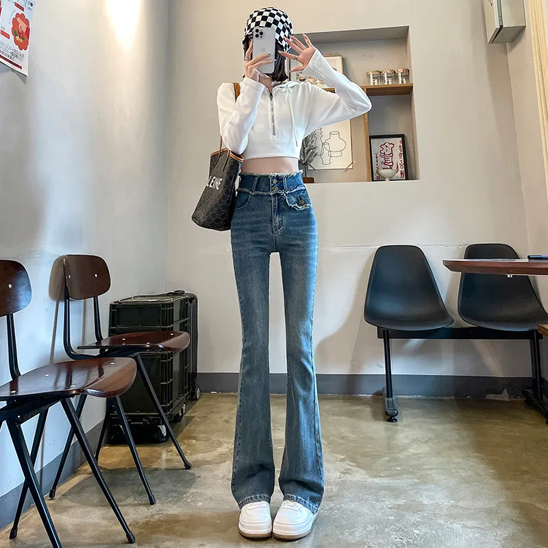 FAWENXIANGZI Jeans Women's Vintage Blue-8