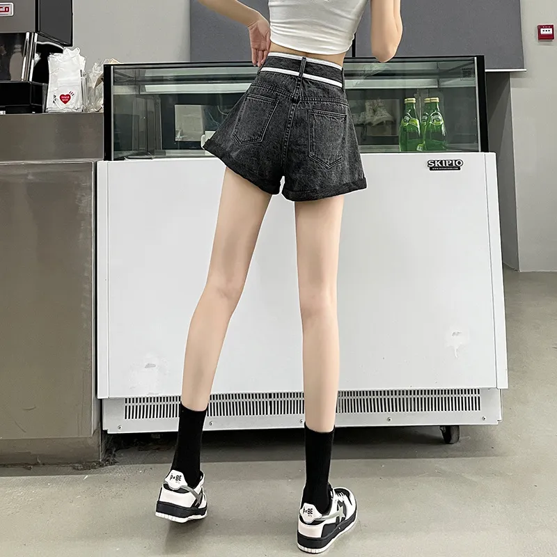 FAWENXIANGZI Denim Shorts Women's Smoke Gray-3
