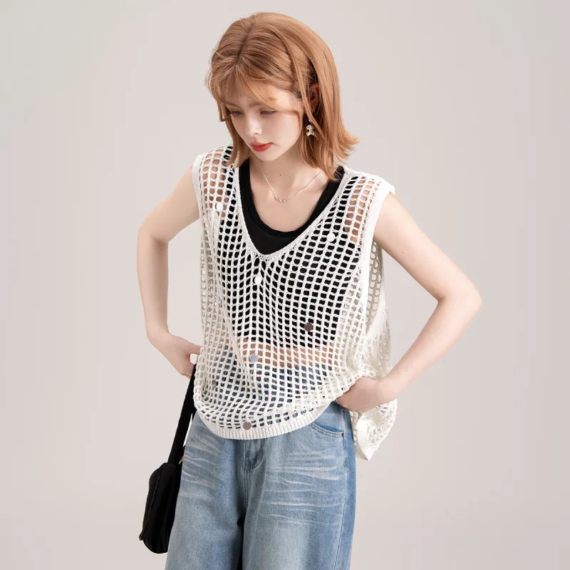 FAWENXIANGZI Tank Tops Women's Ecru-4