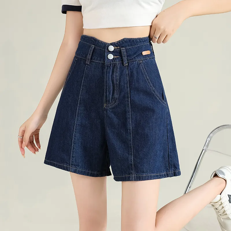 FAWENXIANGZI Denim Shorts Women's Dark Blue-3