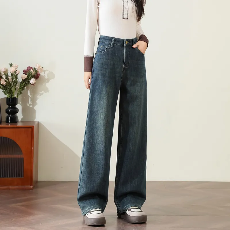 FAWENXIANGZI Jeans Women's Vintage Blue-4