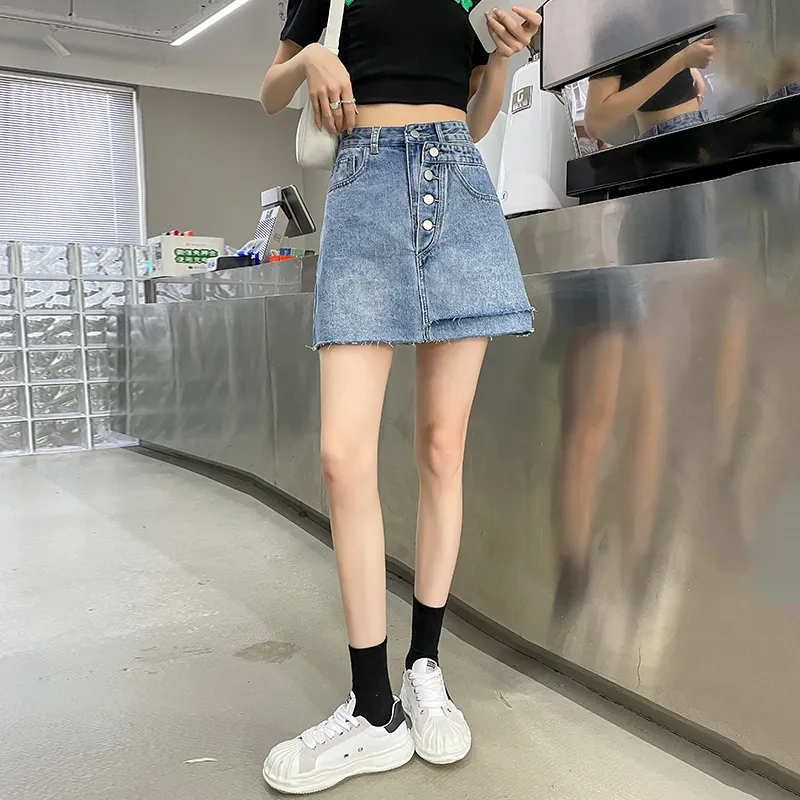FAWENXIANGZI Denim Short Skirts Women's-2