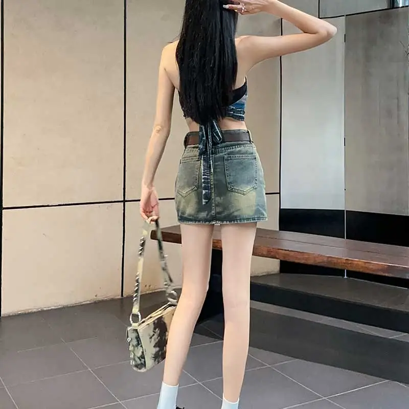 FAWENXIANGZI Denim Short Skirts Women's-5