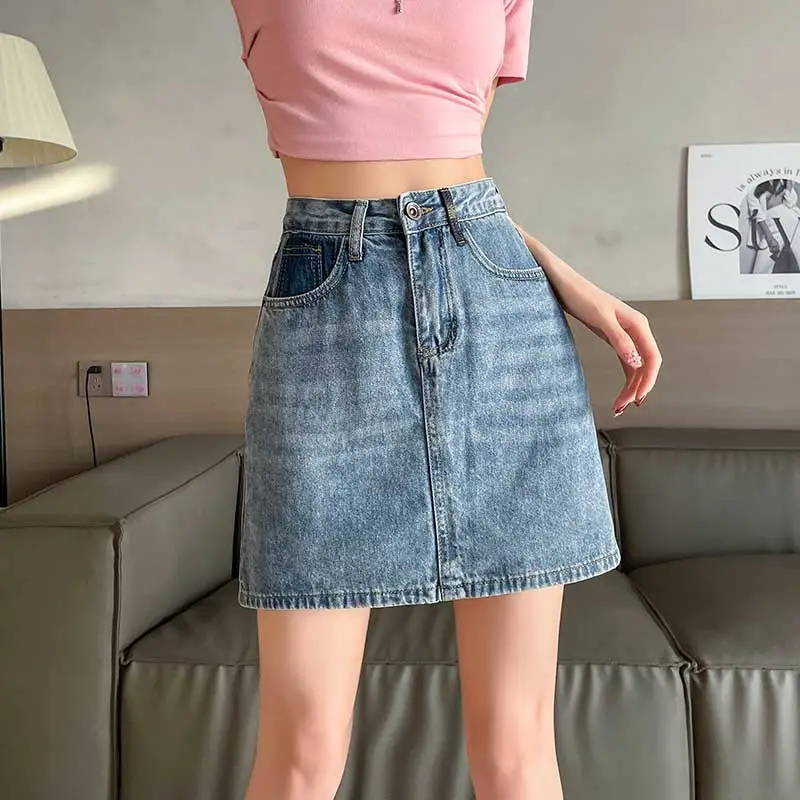 FAWENXIANGZI Denim Short Skirts Women's-2