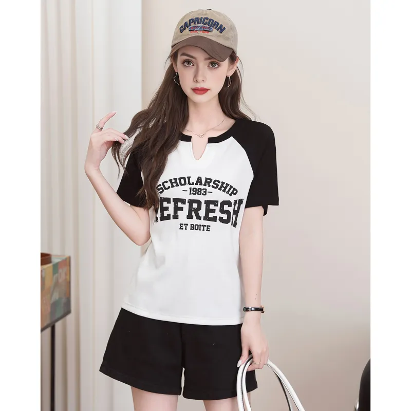 FAWENXIANGZI Raglan Sleeve T Shirt Women's-2