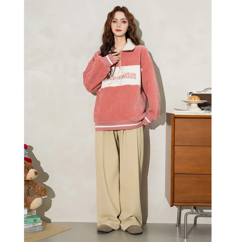 FAWENXIANGZI Sweatshirt Women's Dark Pink-1