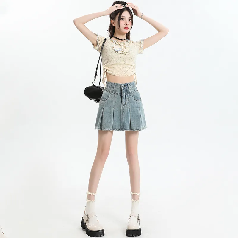 FAWENXIANGZI Denim Short Skirts Women's Blue-2