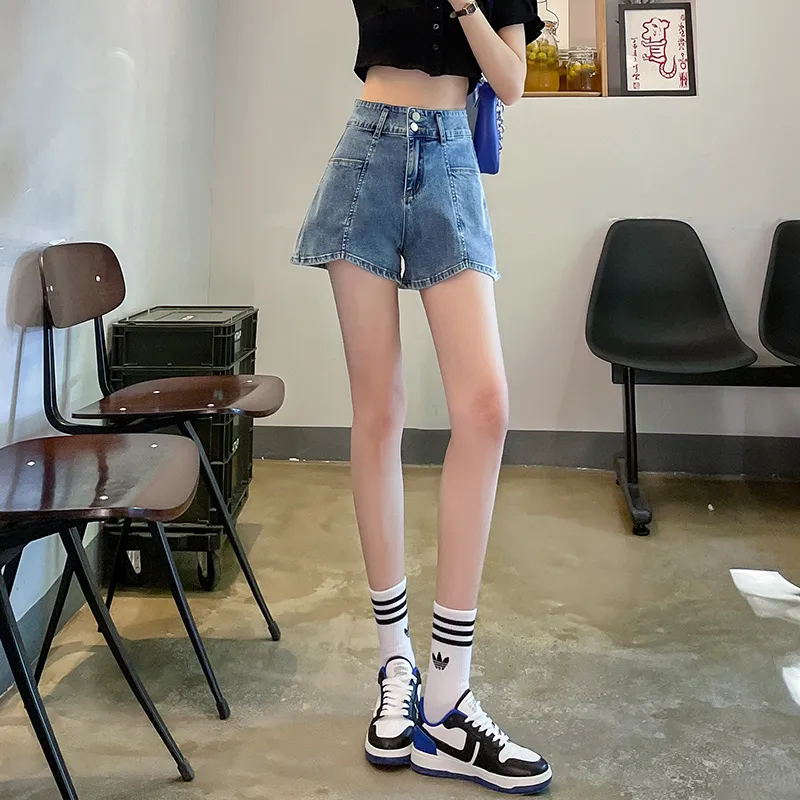 FAWENXIANGZI Denim Shorts Women's Vintage Blue-3