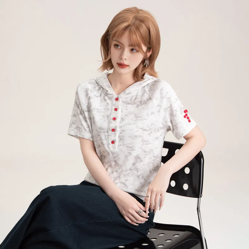 FAWENXIANGZI T Shirts Women's Gray White-4