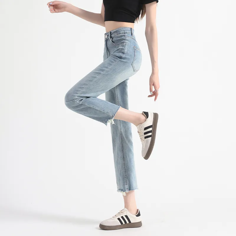 FAWENXIANGZI Jeans Women's Light Blue-4
