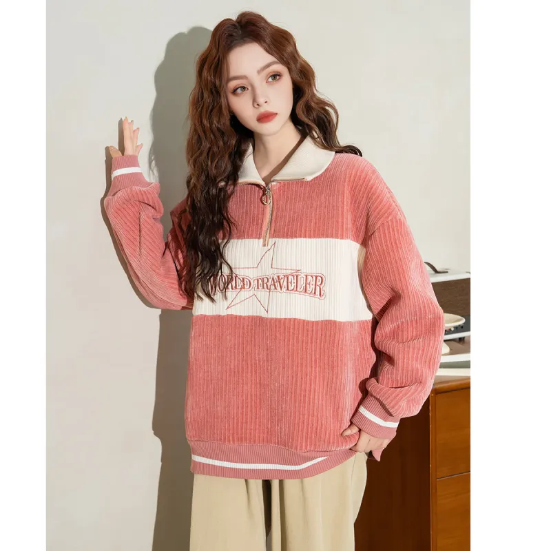 FAWENXIANGZI Sweatshirt Women's Dark Pink-4