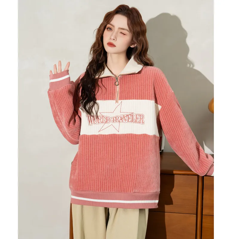 FAWENXIANGZI Sweatshirt Women's Dark Pink-5