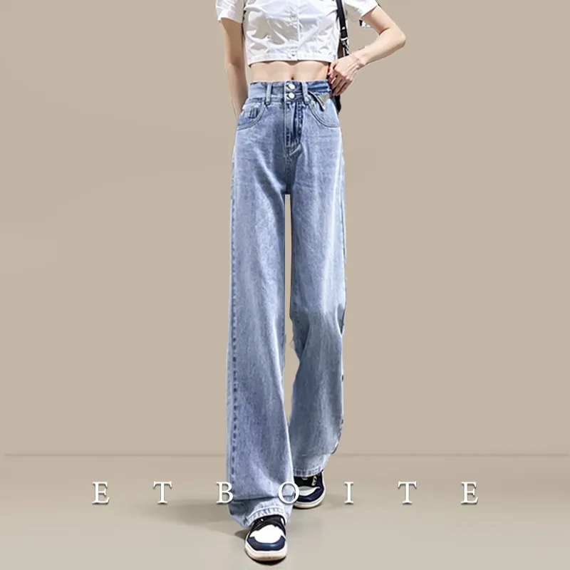FAWENXIANGZI Jeans Women's Light Blue-13