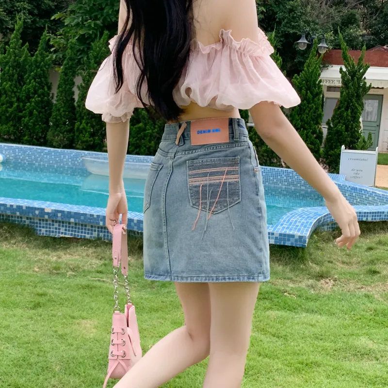 FAWENXIANGZI Denim Short Skirts Women's-2