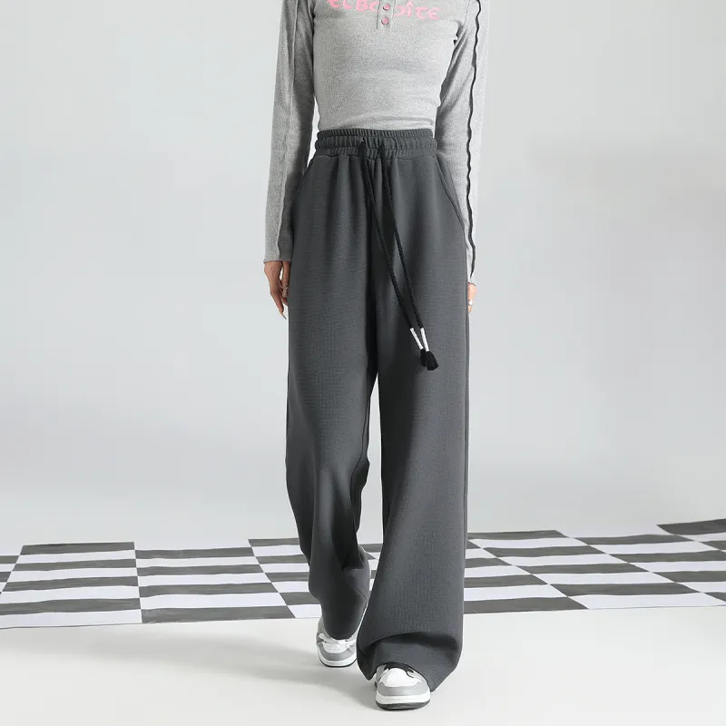 FAWENXIANGZI Knitted Sweatpants Women's Gray-5