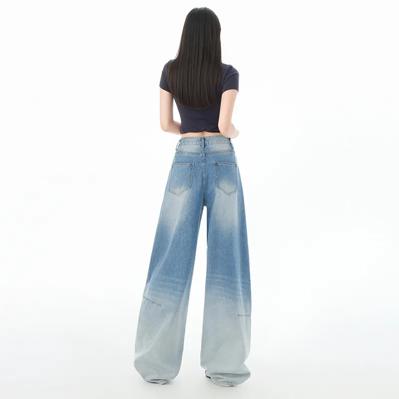 FAWENXIANGZI Jeans Women's Gradient Blue-8
