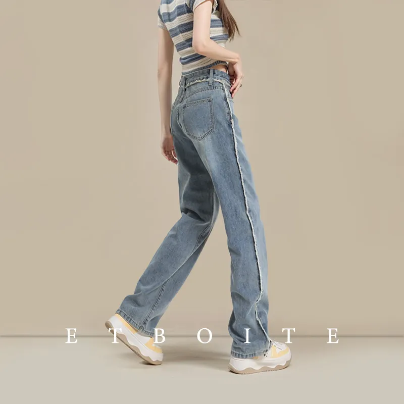 FAWENXIANGZI Jeans Women's Vintage Blue-11