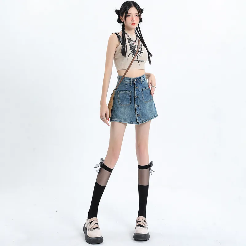 FAWENXIANGZI Denim Shorts Women's Blue-3