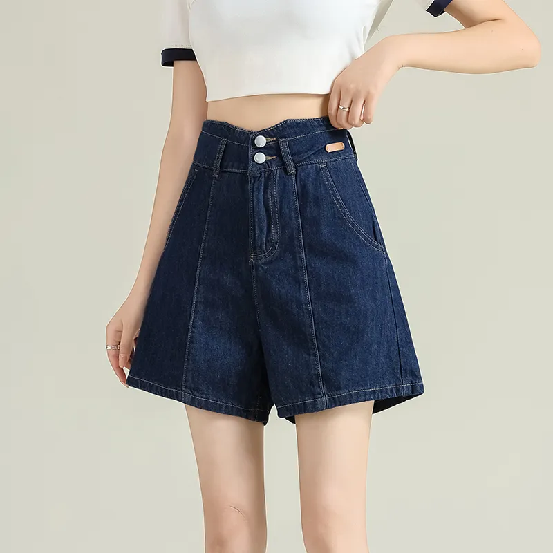 FAWENXIANGZI Denim Shorts Women's Dark Blue-4