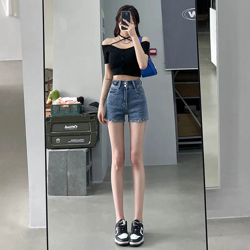 FAWENXIANGZI Denim Shorts Women's Blue-4