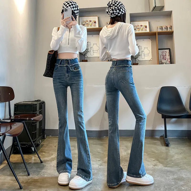 FAWENXIANGZI Jeans Women's Vintage Blue-7